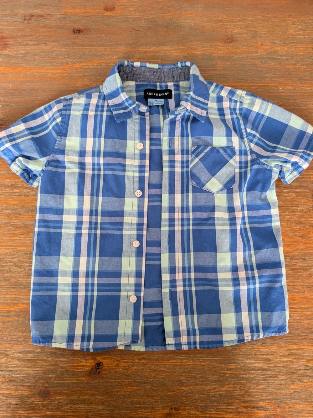 Andy & Evan Navy and Light Blue Plaid Short-Sleeve Button-Down Shirt